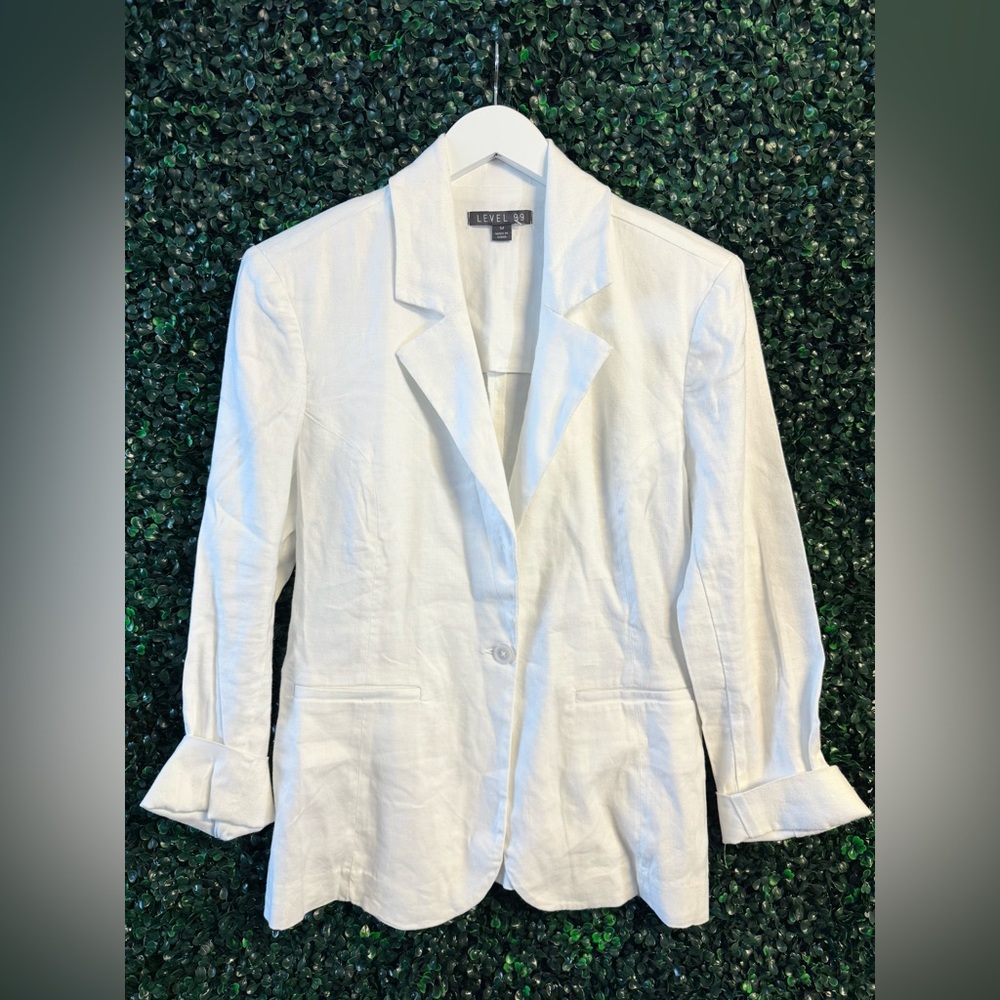 Level 99 White Linen Lightweight Blazer Size Medium